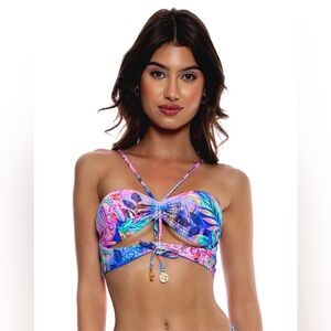 NWT Luli Fama Jungle Fever Drawstring Halter Peek A Boo Cropped Top, XS